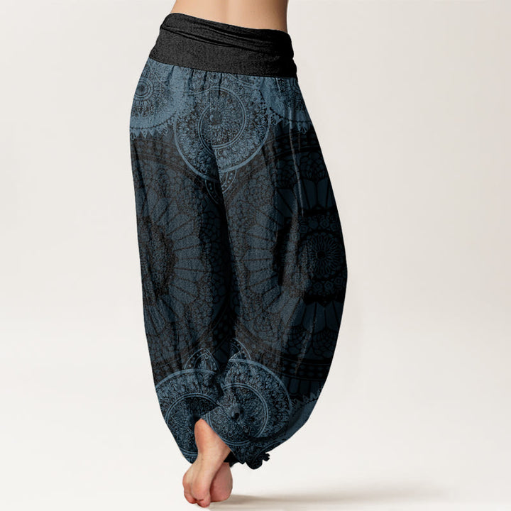 Pantaloni harem da donna con elastico in vita e motivo mandala circolare in cotone con Buddha Stones - image 5