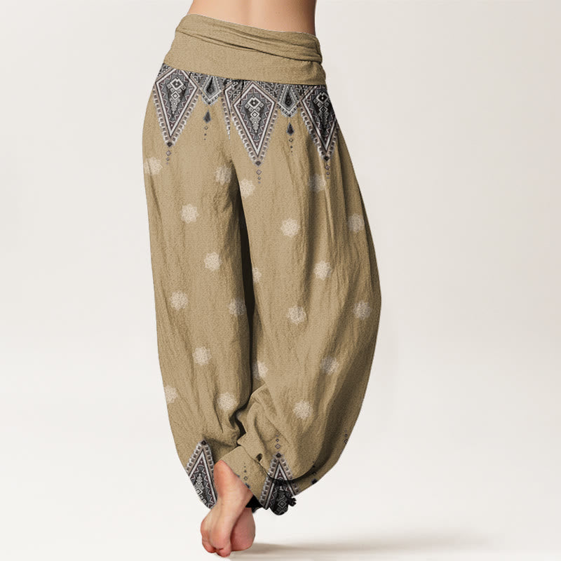 Pantaloni harem da donna con elastico in vita, in cotone, con motivo geometrico floreale bohémien, motivo Buddha Stones - image 5