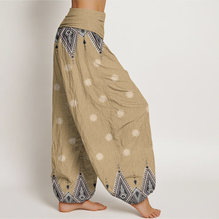Pantaloni harem da donna con elastico in vita, in cotone, con motivo geometrico floreale bohémien, motivo Buddha Stones - image 6