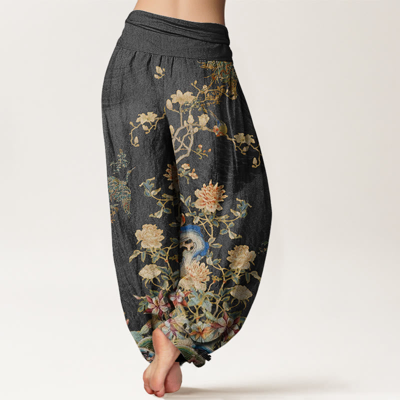 Pantaloni harem elastici in vita da donna con motivo Buddha Stones Pavoni Fiori gialli - image 2