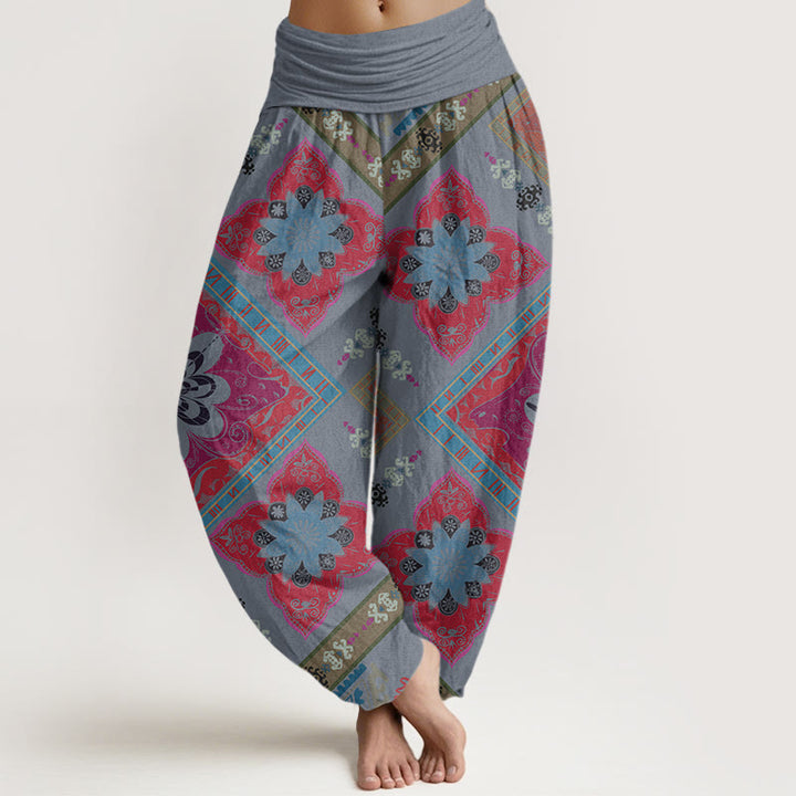 Pantaloni harem elastici in vita da donna con motivo floreale geometrico a forma di diamante, motivo Buddha Stones - Azzurro chiaro - US22, UK/AU26, EU54 (6XL) - image 5