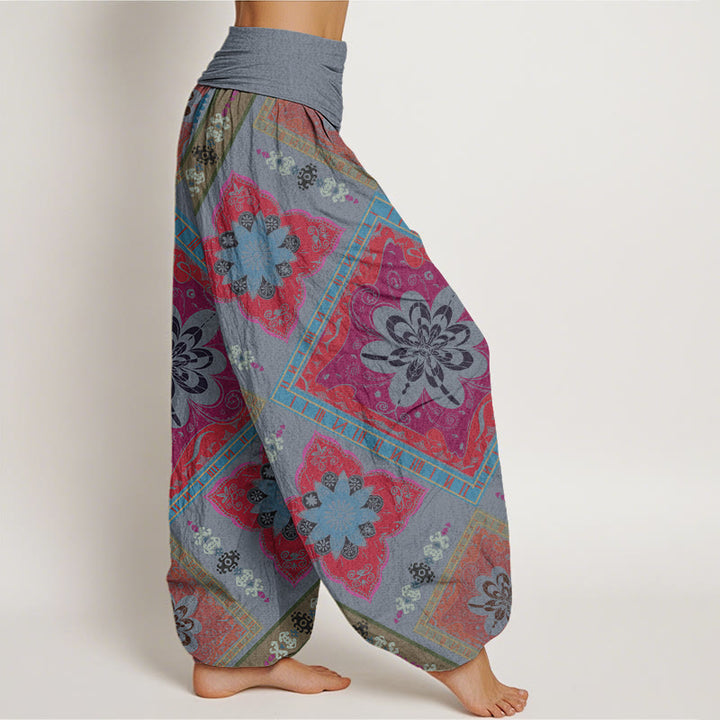 Pantaloni harem elastici in vita da donna con motivo floreale geometrico a forma di diamante, motivo Buddha Stones - image 7