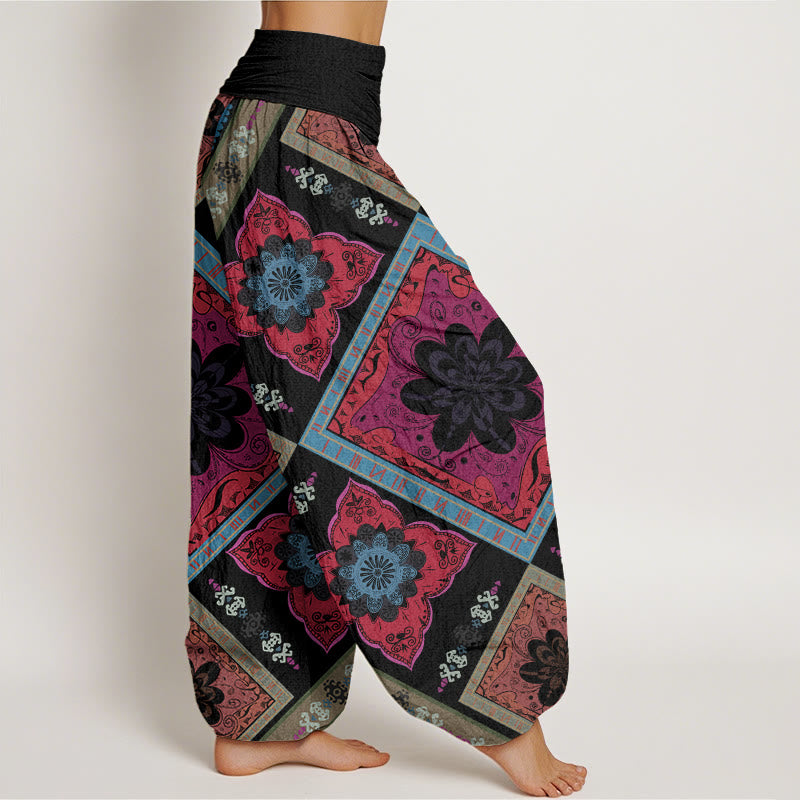 Pantaloni harem elastici in vita da donna con motivo floreale geometrico a forma di diamante, motivo Buddha Stones - image 10