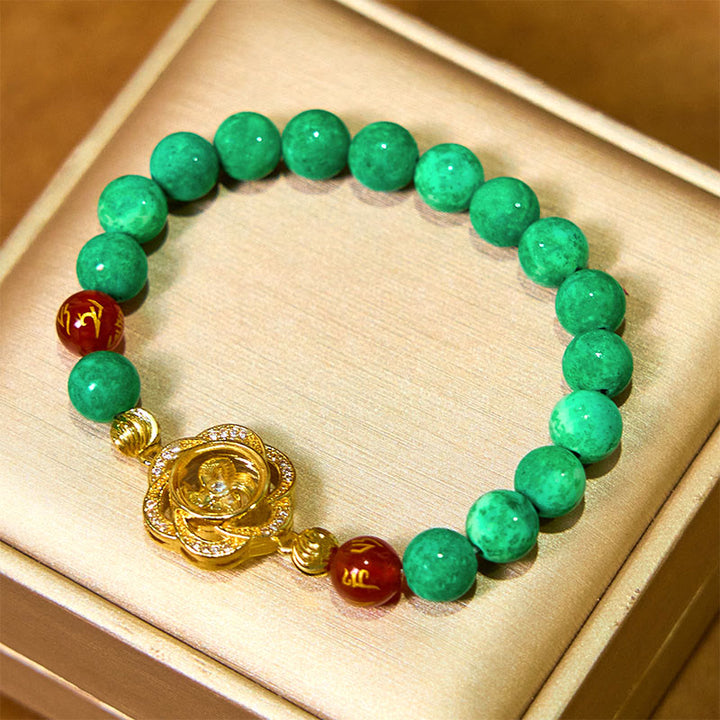 Braccialetto della prosperità con ciondolo ciclone Om Mani Padme Hum in giada naturale Buddha Stones