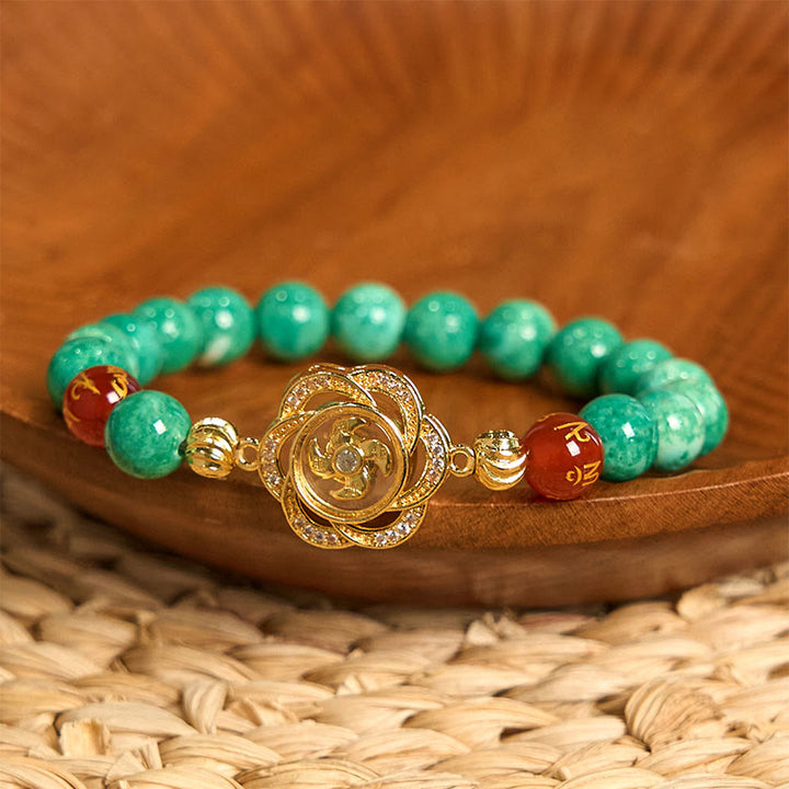 Braccialetto della prosperità con ciondolo ciclone Om Mani Padme Hum in giada naturale Buddha Stones