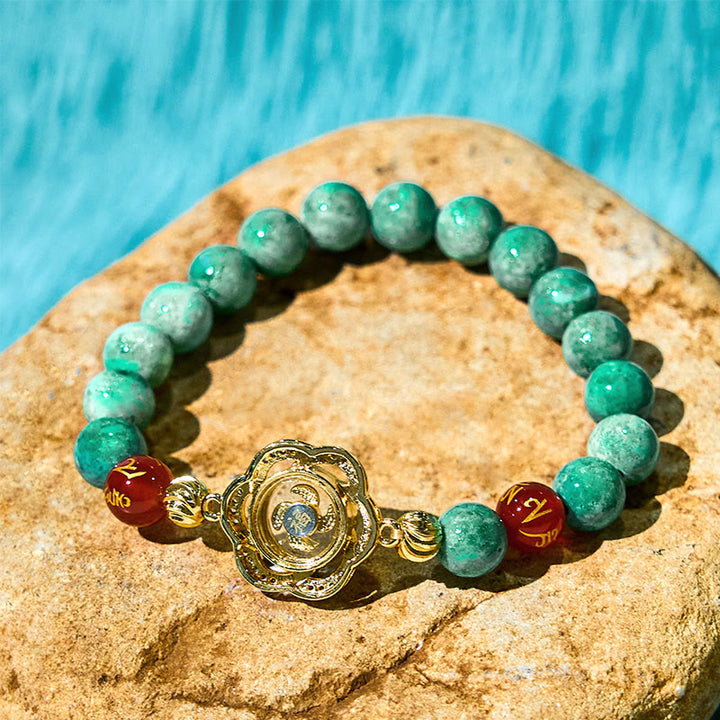 Braccialetto della prosperità con ciondolo ciclone Om Mani Padme Hum in giada naturale Buddha Stones