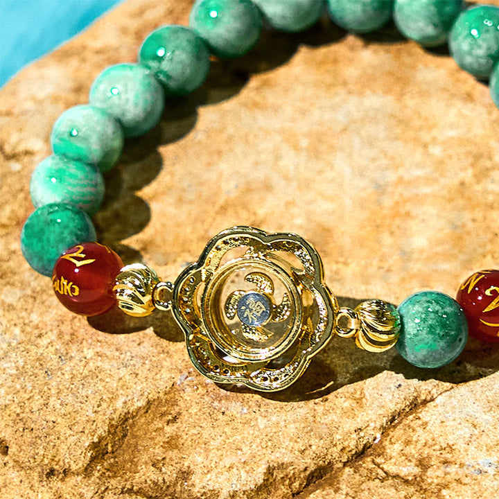 Braccialetto della prosperità con ciondolo ciclone Om Mani Padme Hum in giada naturale Buddha Stones