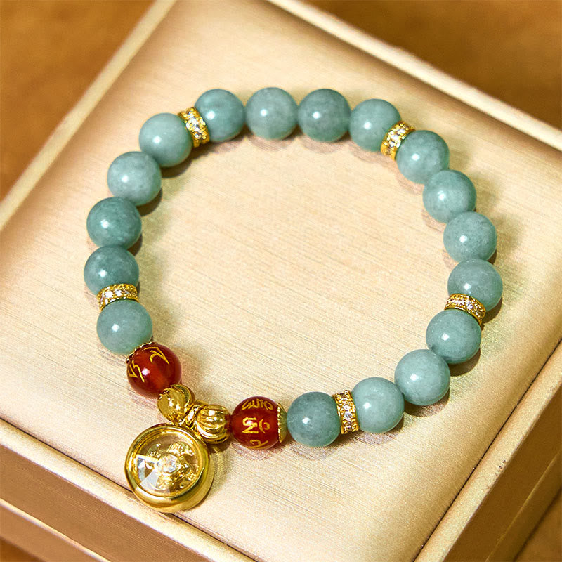 Braccialetto portafortuna con ciondolo ciclone Om Mani Padme Hum in giada verde naturale Buddha Stones