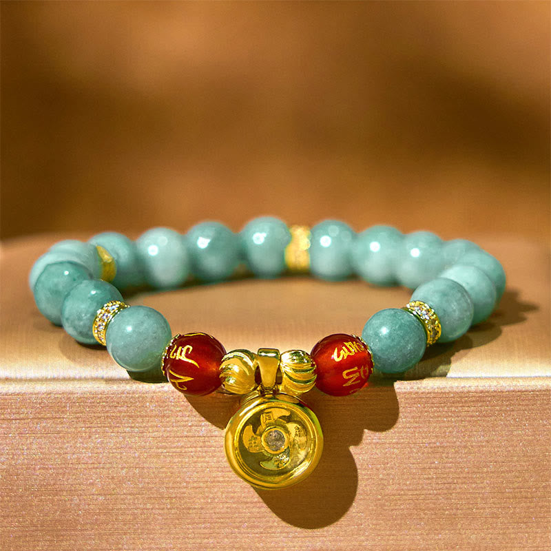 Braccialetto portafortuna con ciondolo ciclone Om Mani Padme Hum in giada verde naturale Buddha Stones