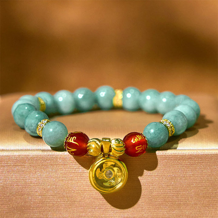 Braccialetto portafortuna con ciondolo ciclone Om Mani Padme Hum in giada verde naturale Buddha Stones