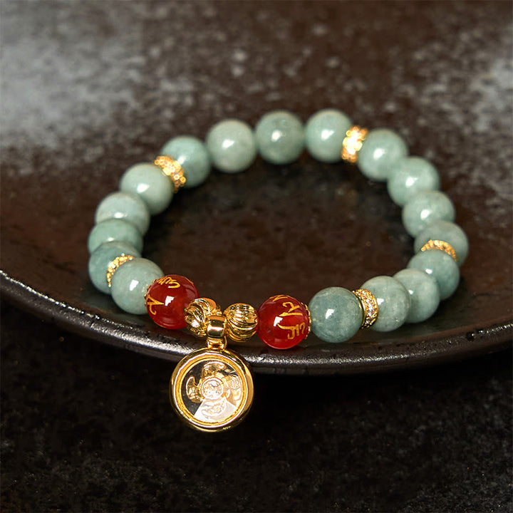 Braccialetto portafortuna con ciondolo ciclone Om Mani Padme Hum in giada verde naturale Buddha Stones