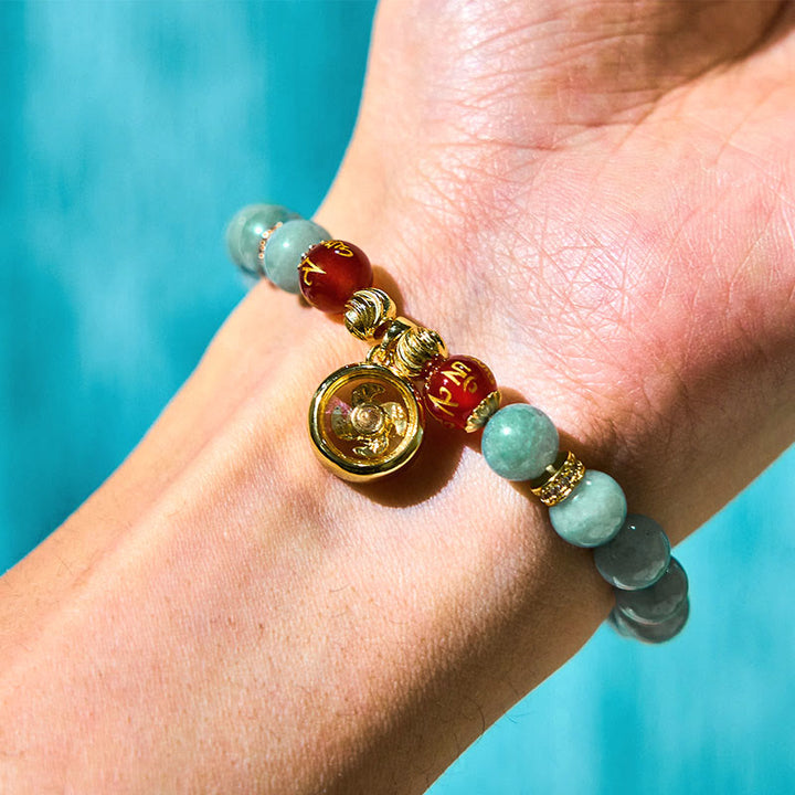 Braccialetto portafortuna con ciondolo ciclone Om Mani Padme Hum in giada verde naturale Buddha Stones