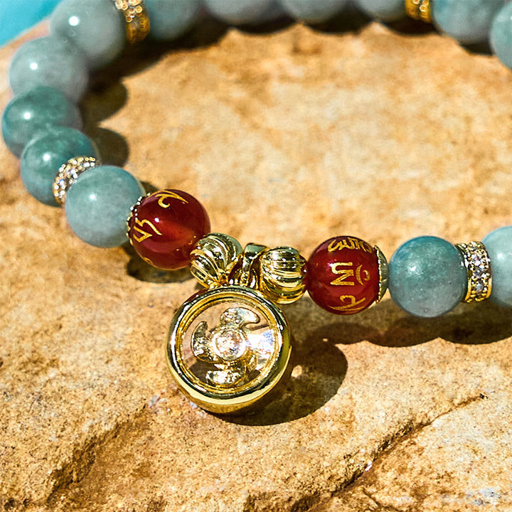Braccialetto portafortuna con ciondolo ciclone Om Mani Padme Hum in giada verde naturale Buddha Stones