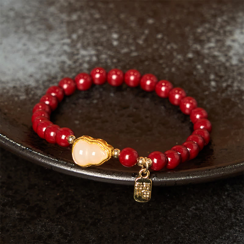 Braccialetto di benedizione con ciondolo Fu, carattere zucca e cinabro Buddha Stones