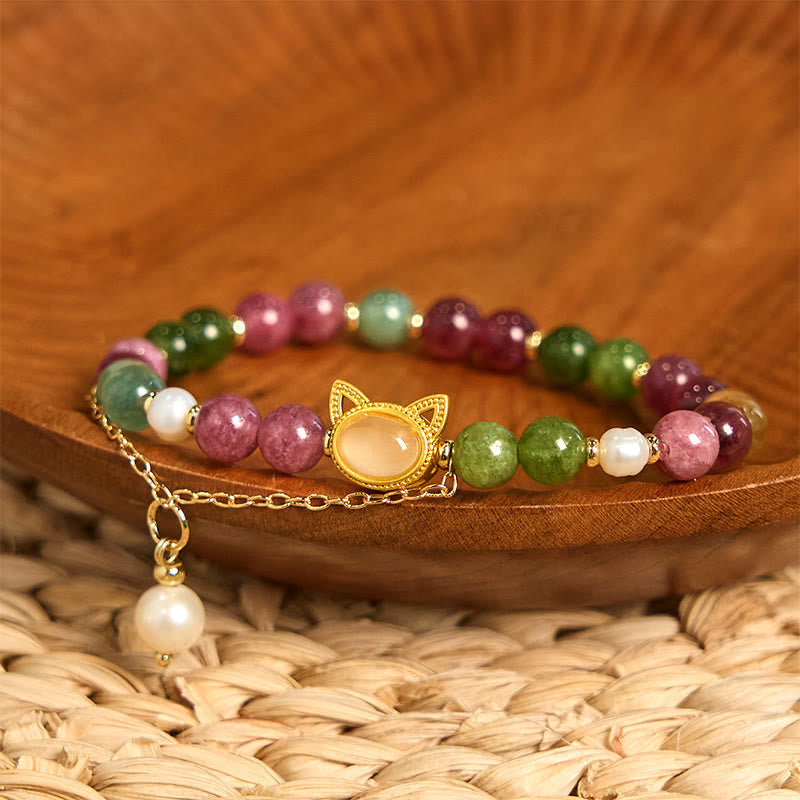 Braccialetto positivo con gatto portafortuna in tormalina colorata Buddha Stones - image 7
