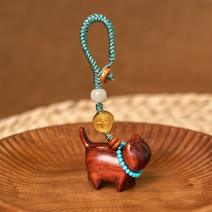 Buddha Stones Hetian Jade Sandalo naturale Sandalo rosso Sandalo verde Fu Carattere Abbondanza Portachiavi