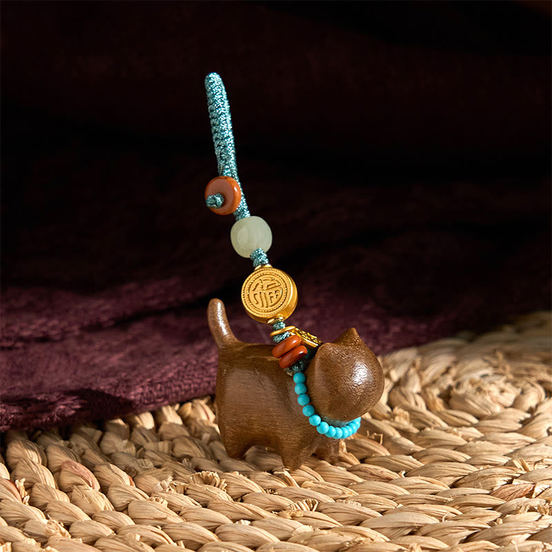 Buddha Stones Hetian Jade Sandalo naturale Sandalo rosso Sandalo verde Fu Carattere Abbondanza Portachiavi