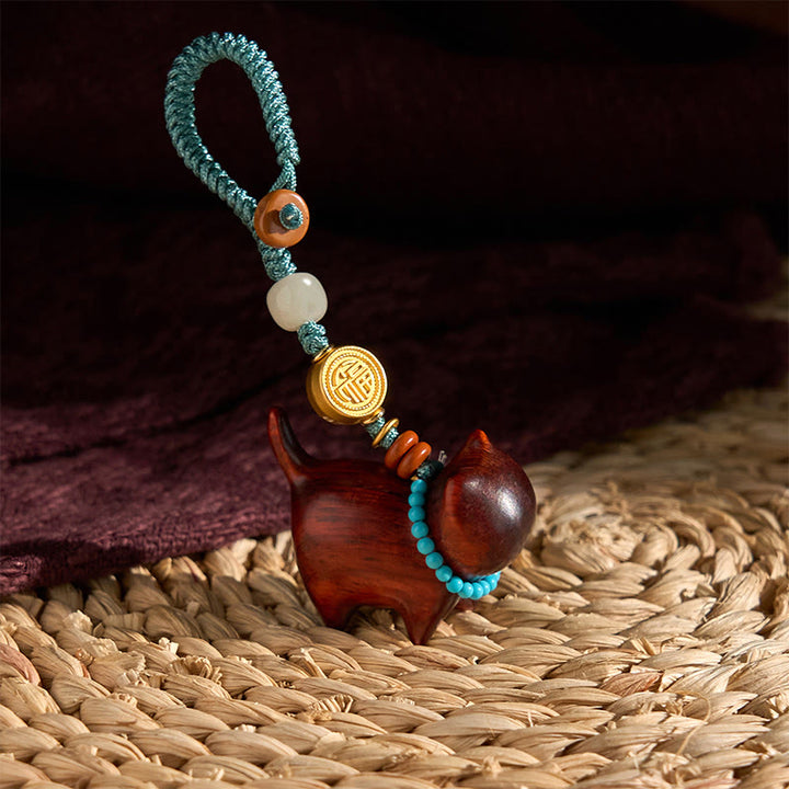 Buddha Stones Hetian Jade Sandalo naturale Sandalo rosso Sandalo verde Fu Carattere Abbondanza Portachiavi