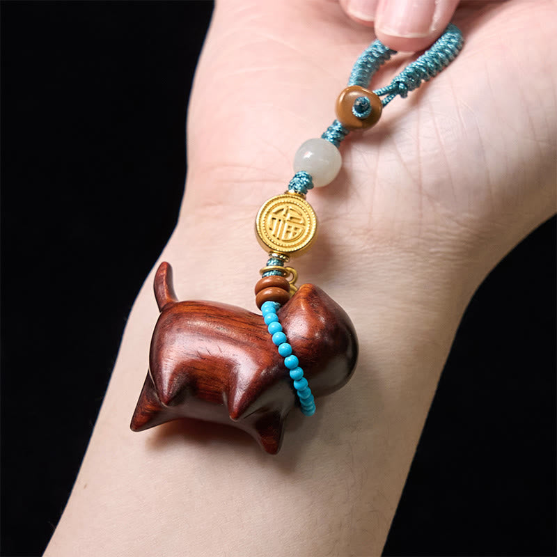 Buddha Stones Hetian Jade Sandalo naturale Sandalo rosso Sandalo verde Fu Carattere Abbondanza Portachiavi
