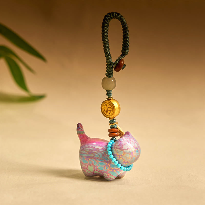 Buddha Stones Hetian Jade Sandalo naturale Sandalo rosso Sandalo verde Fu Carattere Abbondanza Portachiavi