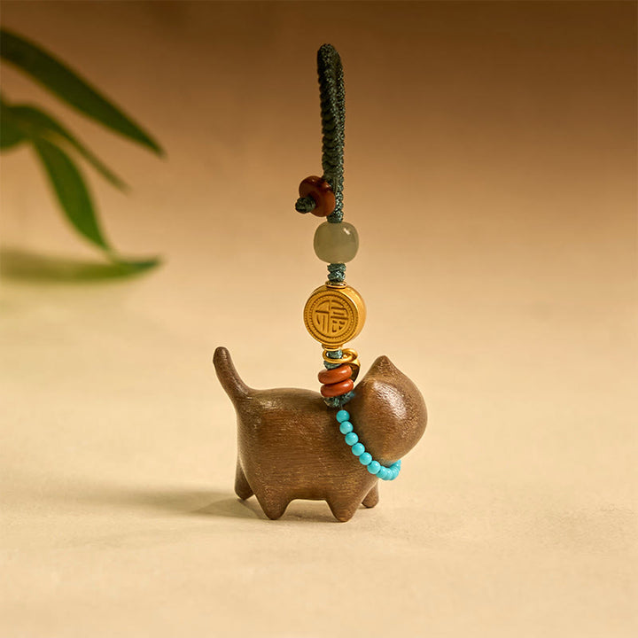 Buddha Stones Hetian Jade Sandalo naturale Sandalo rosso Sandalo verde Fu Carattere Abbondanza Portachiavi