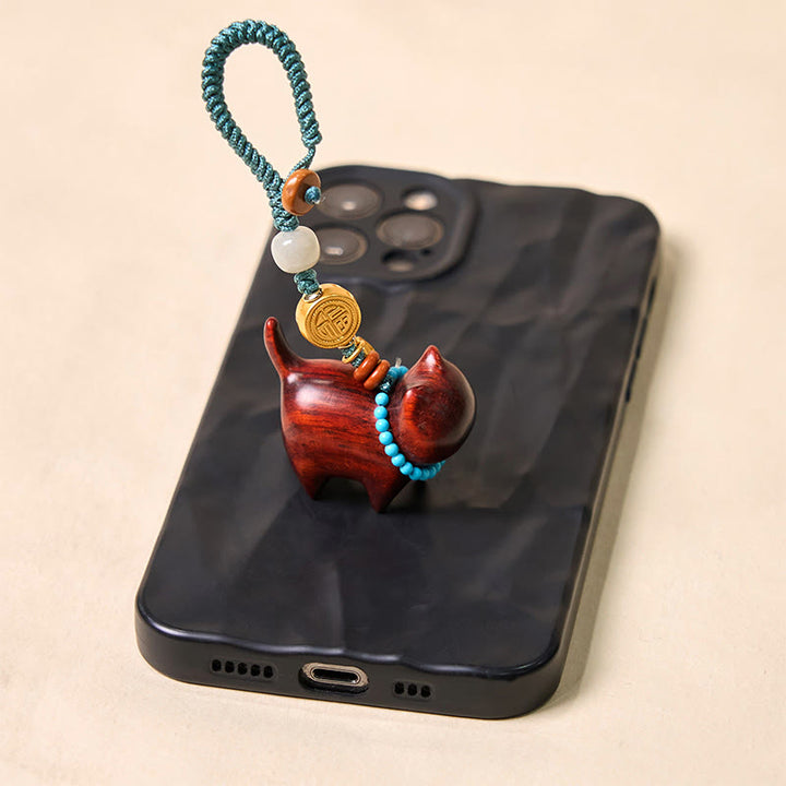 Buddha Stones Hetian Jade Sandalo naturale Sandalo rosso Sandalo verde Fu Carattere Abbondanza Portachiavi