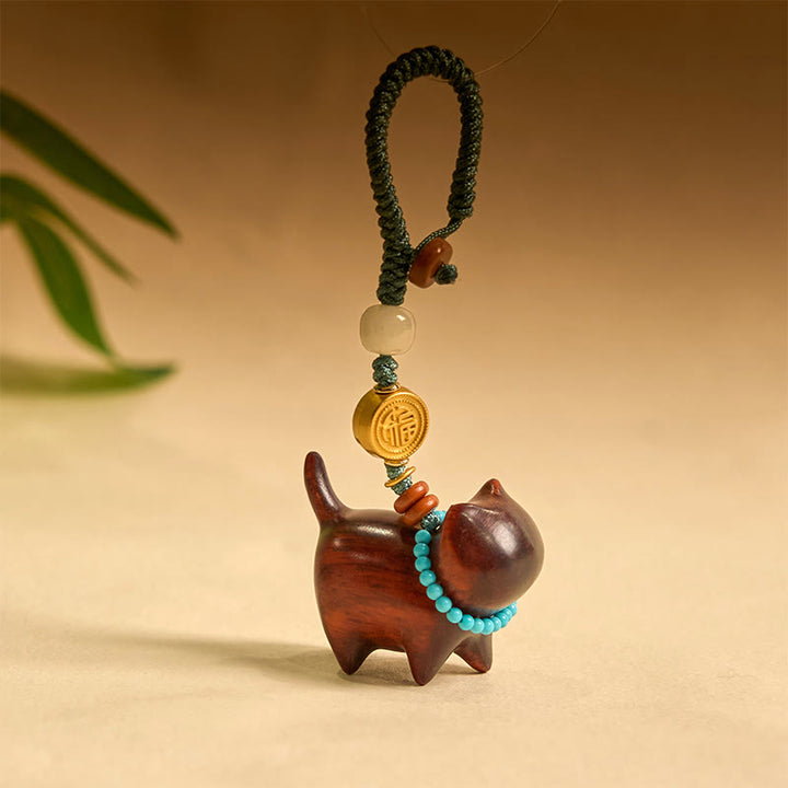 Buddha Stones Hetian Jade Sandalo naturale Sandalo rosso Sandalo verde Fu Carattere Abbondanza Portachiavi