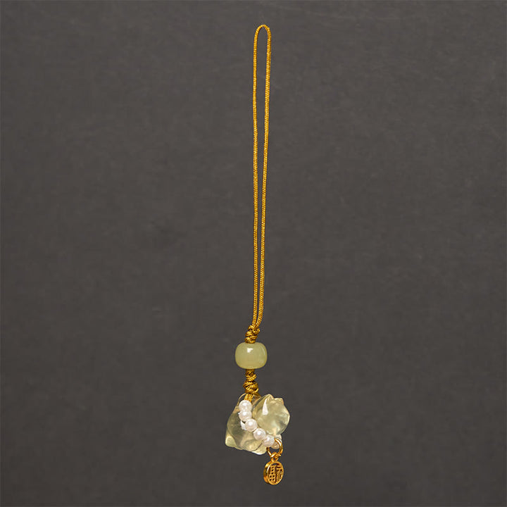 Buddha Stones Cristallo rosa Ametista Citrino Perla Fu Carattere Gattino fortunato Calore Telefono Decorazione appesa
