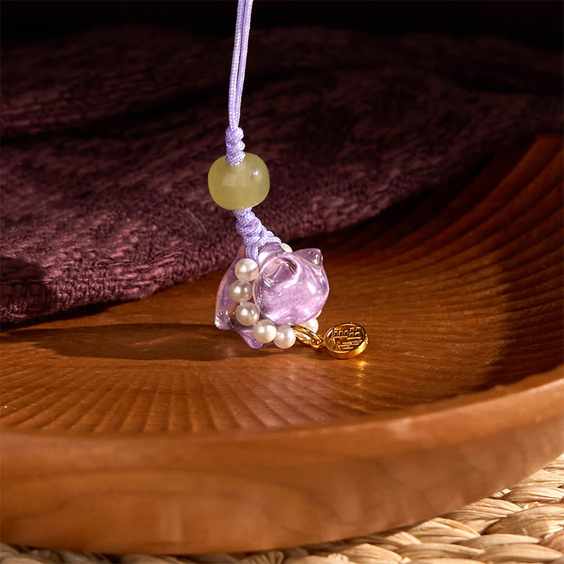 Buddha Stones Cristallo rosa Ametista Citrino Perla Fu Carattere Gattino fortunato Calore Telefono Decorazione appesa