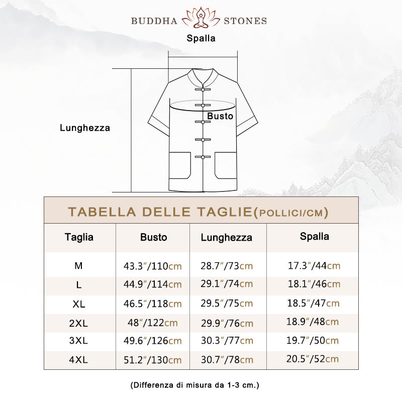 Camicia a maniche a tre quarti con bottoni a rana e Buddha Stones, pantaloni a gamba larga, abito da uomo in cotone e lino