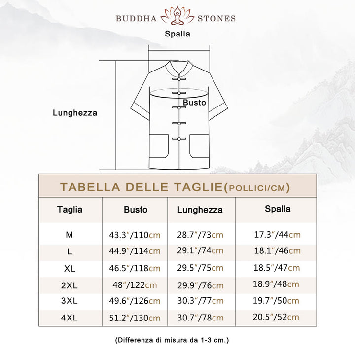 Camicia a maniche a tre quarti con bottoni a rana e Buddha Stones, pantaloni a gamba larga, abito da uomo in cotone e lino