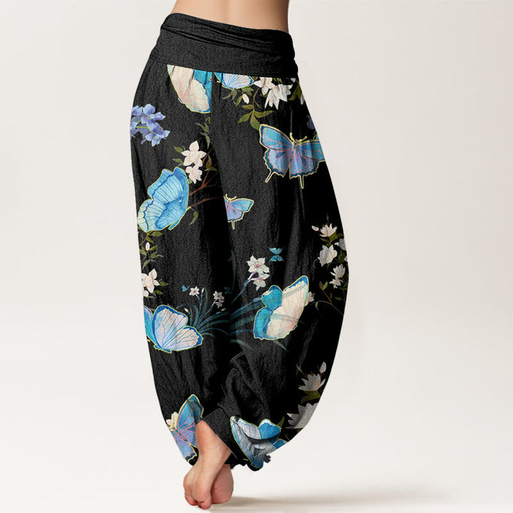 Pantaloni harem da donna con elastico in vita, modello casual con farfalle e fiori, motivo Buddha Stones - image 3