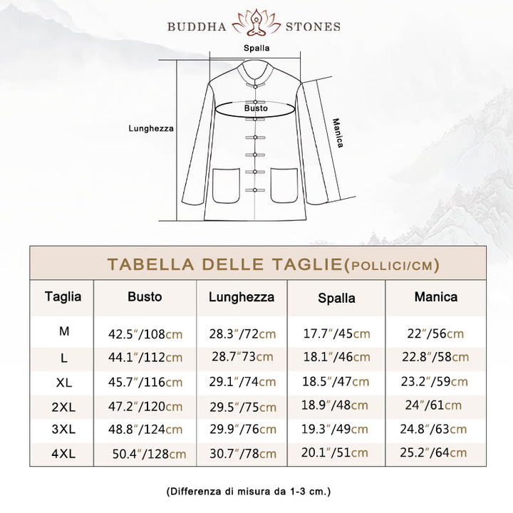 Buddha Stones Meditazione Rana-Bottone Tang Camicia Manica Lunga Pantaloni Uomo Completo