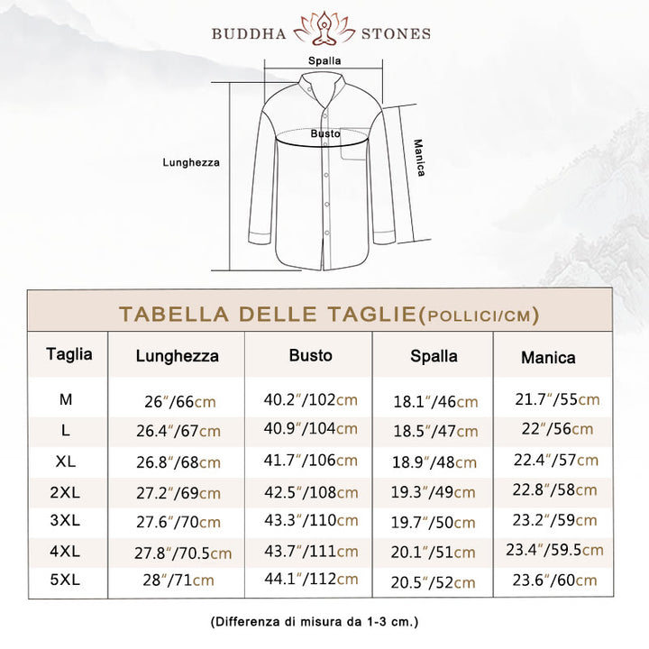 Camicia a maniche lunghe da uomo Buddha Stones con tasca, colletto alla coreana, comoda camicia in lino - image 4