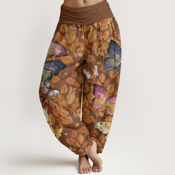 Pantaloni harem da donna con elastico in vita, modello Buddha Stones Casual, motivo a farfalle vivaci e foglie morte - Siena - US22, UK/AU26, EU54 (6XL) - image 1
