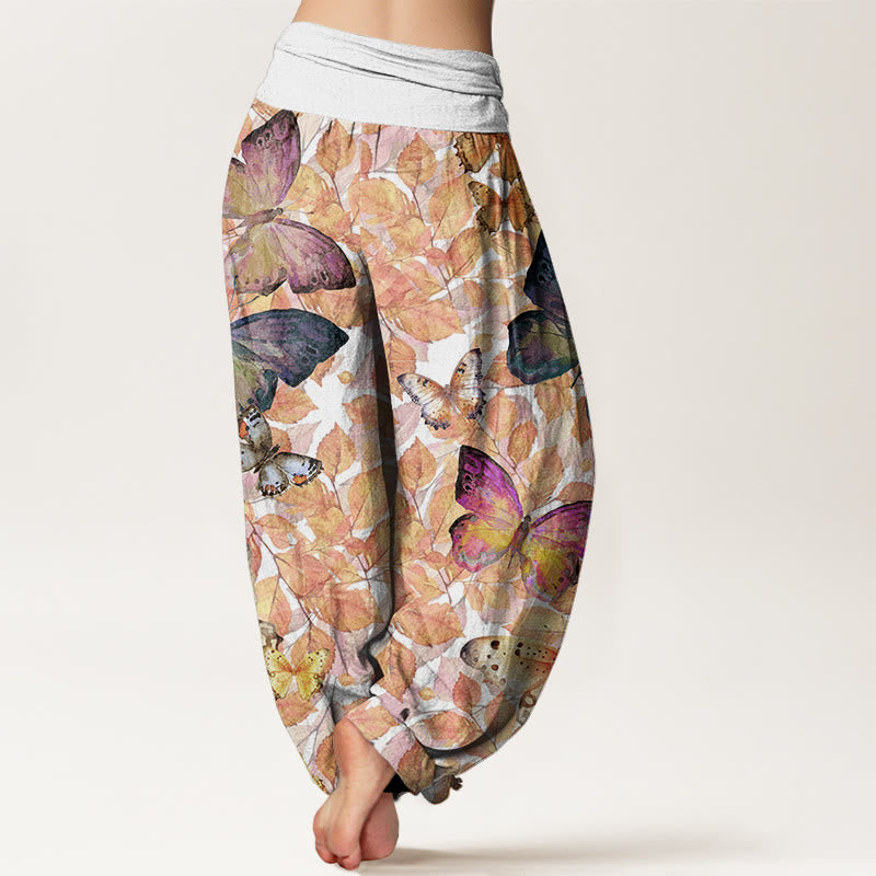 Pantaloni harem da donna con elastico in vita, modello Buddha Stones Casual, motivo a farfalle vivaci e foglie morte - image 7