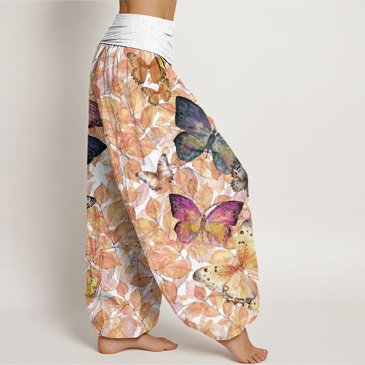Pantaloni harem da donna con elastico in vita, modello Buddha Stones Casual, motivo a farfalle vivaci e foglie morte - image 6