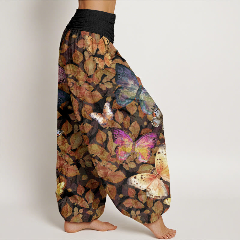Pantaloni harem da donna con elastico in vita, modello Buddha Stones Casual, motivo a farfalle vivaci e foglie morte - image 9