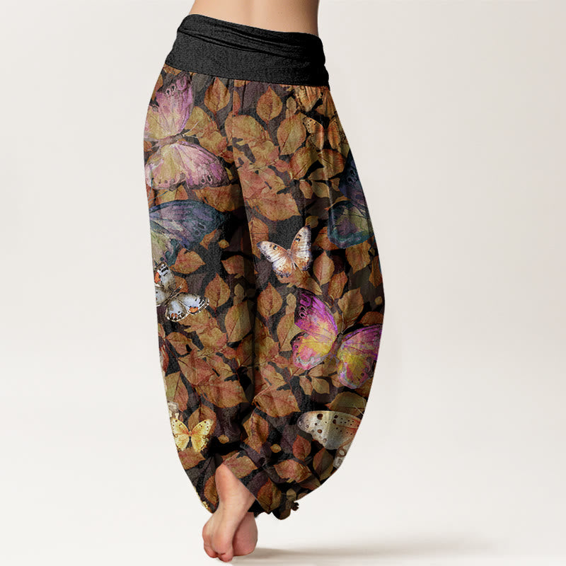 Pantaloni harem da donna con elastico in vita, modello Buddha Stones Casual, motivo a farfalle vivaci e foglie morte - image 10