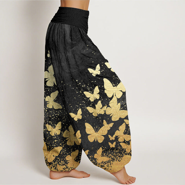 Pantaloni harem da donna con elastico in vita e motivo a farfalla dorata casual Buddha Stones - image 9