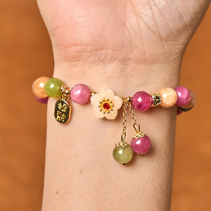 Braccialetto Lucky Brand con carattere Fu, fiore, tormalina naturale , Buddha Stones