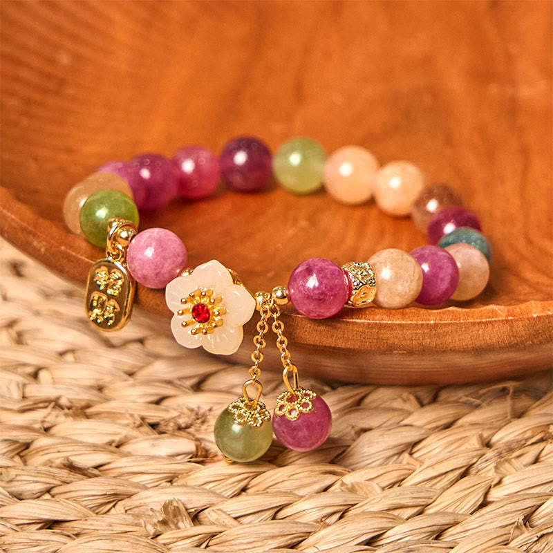 Braccialetto Lucky Brand con carattere Fu, fiore, tormalina naturale , Buddha Stones