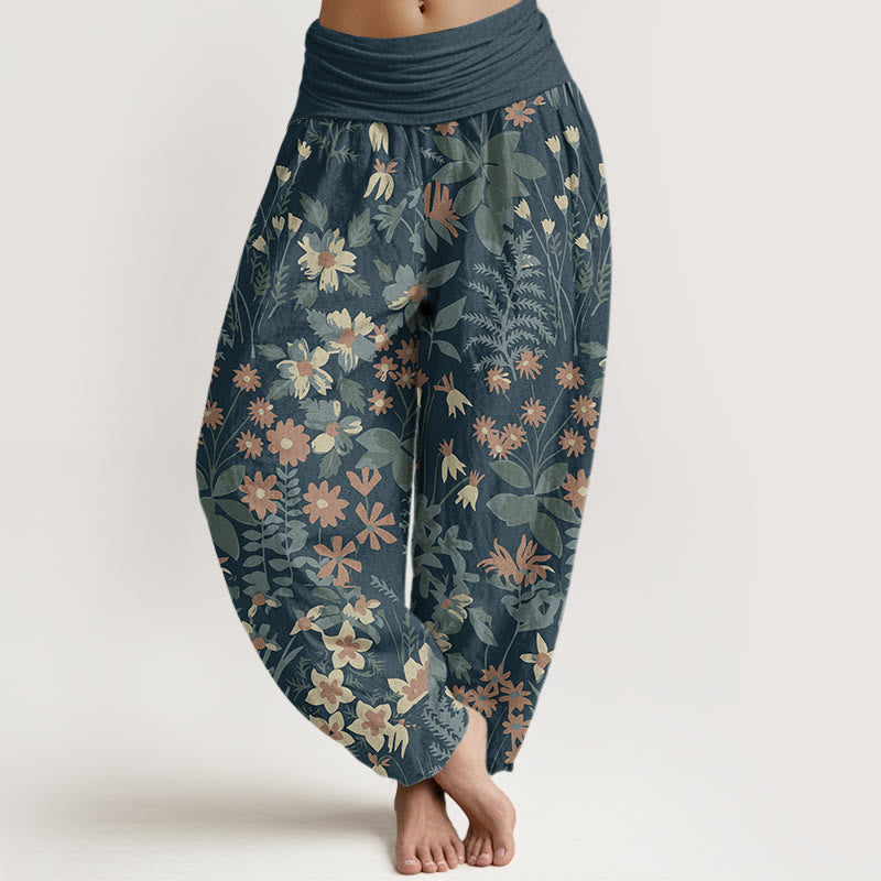 Pantaloni harem da donna con elastico in vita, in cotone, casual, con margherite, fiori e foglie, motivo Buddha Stones - Azzurro chiaro - US22, UK/AU26, EU54 (6XL) - image 0