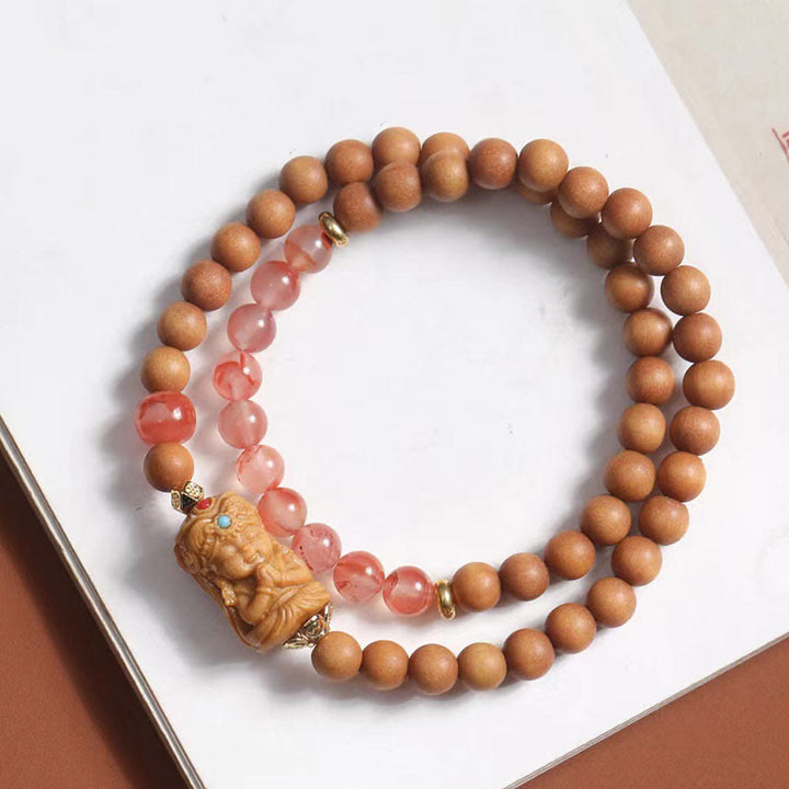 Bracciale della fortuna in agata rossa del sud, sandalo e Buddha Stones tibetane Zakiram, dea della ricchezza