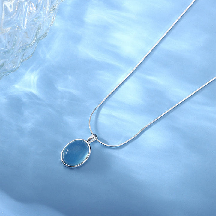 Collana con ciondolo a catena per clavicola curativa in argento sterling 925 Buddha Stones e acquamarina