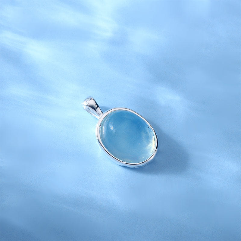 Collana con ciondolo a catena per clavicola curativa in argento sterling 925 Buddha Stones e acquamarina