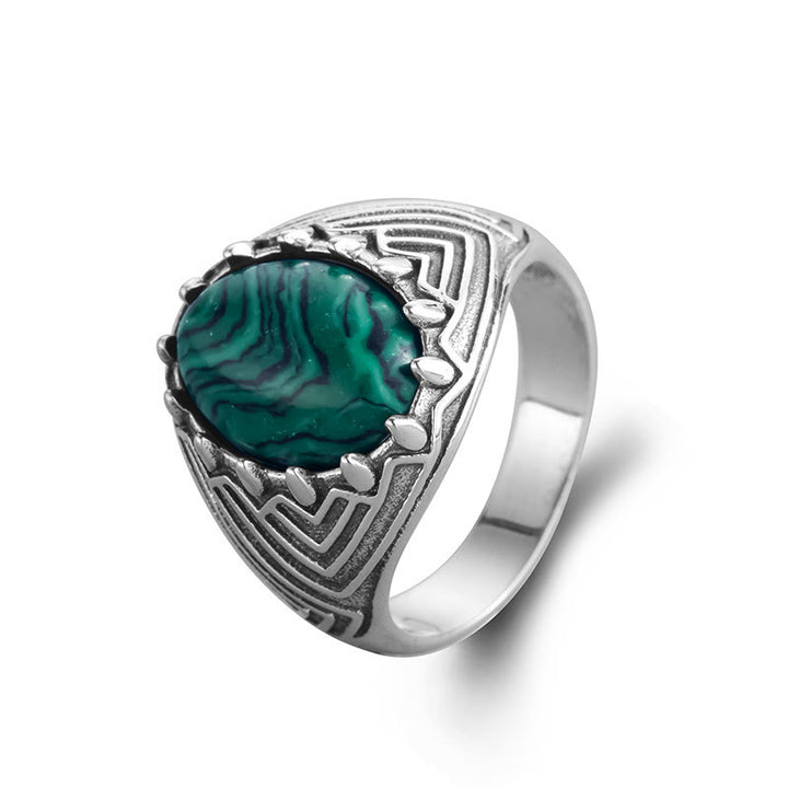 Anello della Calma con Perline di Malachite Ovali in Argento Sterling 925, Stile Vintage , Buddha Stones