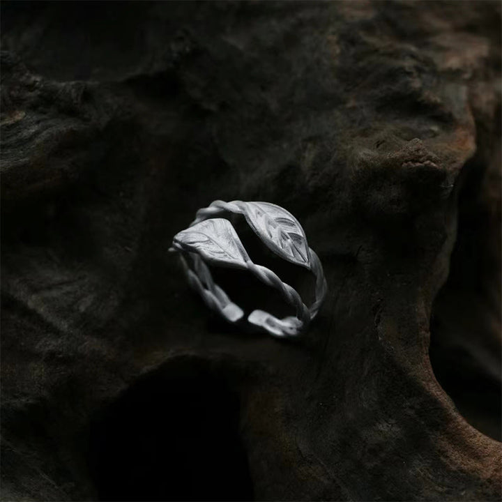 Anello regolabile con foglia di rame e pietra di Buddha