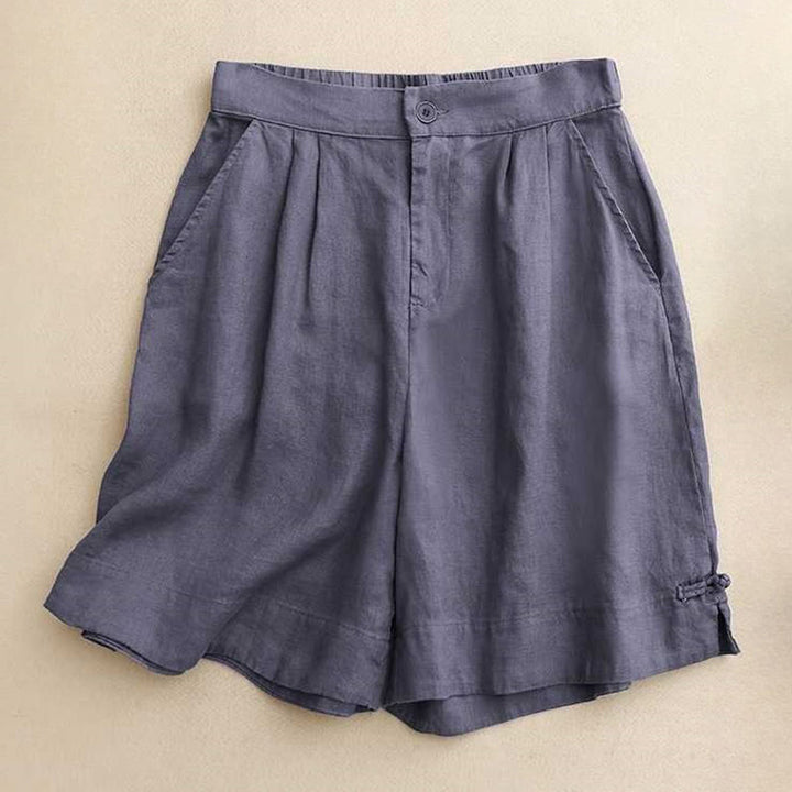 Pantaloncini da donna estivi casual con cerniera, bottoni a rana e tasche, con stampa Buddha Stones. - SteelBlue - US12, UK/AU16, EU44 (2XL) - image 6