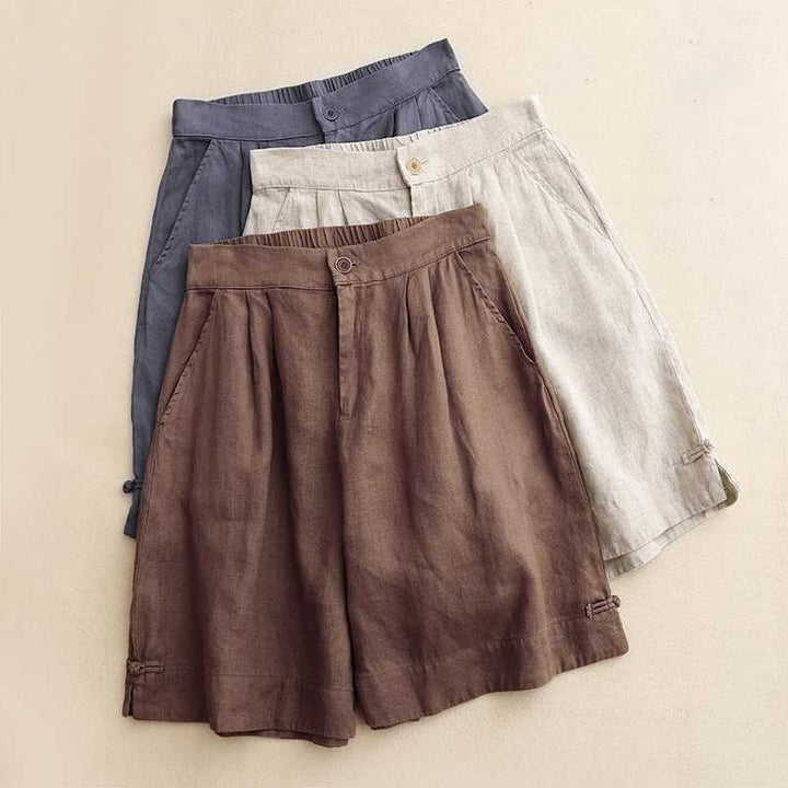Pantaloncini da donna estivi casual con cerniera, bottoni a rana e tasche, con stampa Buddha Stones. - image 21